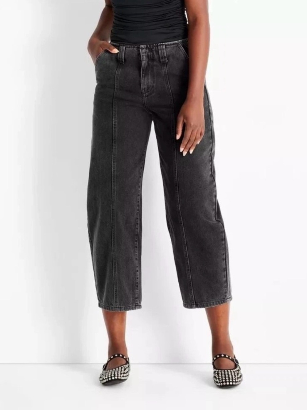 Future Collective Women's High-Rise Washed Black Cropped Wide-Leg Jeans Sz 10
